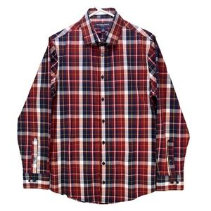 Mizzen Main Shirt Mens Medium Red Plaid Leeward Trim Fit Stretch Button Down